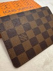 Llouis V Passport Cover Damier Ebene Canvas Brown Leather Travel Wallet Holder