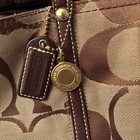 Coach Large Signature Canvas Tote With Brown Stripe  Leather Handles  11099