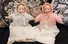 Lot Of Two  Small  Antique Baby Dolls Bisque Heads Cloth Bodies