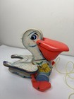 Vintage 1961 Fisher Price Wooden Big Bill Pelican Pull Toy  794 Usa Plastic Beak