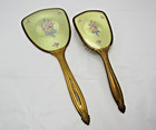 Vintage Vanity Set Brush   Mirror Gold Tone Pink Floral Design