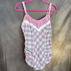 Swimsuit Vtg Gantner 50s 60s Pink   Blue Plaid Pin Up Playsuit Sz 38 Shirred