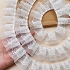 10yd White Lace Tulle Ruffle Trim Double Layer Pleated Ribbon For Dress 4cm Wide