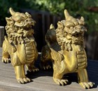 Vintage Pair Feng Shui Kylin Brass Statue Dragon Kylin 4 5    X 4 5      2   