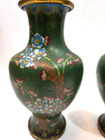 Vintage Set Of 2 Chinese Green W Pink Blue Floral Cloisonne Enamel Vases 9   