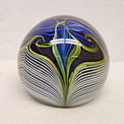 Orient   Flume Pulled Feather Paperweight Dated 1977 Blue White Green Awesome