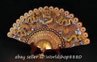 18  Old Chinese Marked Enamel Gilt Inlaid Gemstones Dragon Flower Statue Fan