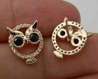 2ct Round Lab-created Black Diamond Owl Stud Earrings 14k Rose Gold Plated