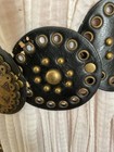 Vintage Black Leatherette Wide Studded Boho Concho Belt Brass Tone Buckle