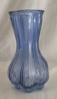 Vintage Coloured Glass Blue Vase 8 In Ribbed Waisted Fluted Modern Vase