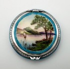 Art Deco Compact Sterling Silver Guilloche Enamel London 1928 Rotherham   Sons
