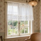 White Pom Pom Lace Sheer Curtain Valance For Kitchen Windows French Style White