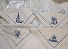  12  Vintage Asian Motif Embroidered  Napkins 10  X 10  Koi Fish pagoda man Euc