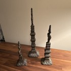 Set Of 3 Cast Iron Brown Fleur De Lis Fence Finials Antique Decorative