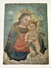 Antique Painting Religious Icon Retablo 19th Century Portrait Madonna Metal Tin
