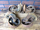 Four Vintage Antique Cast Iron Casters Wheels 6  3 4  Tall Great Swivel And Spin