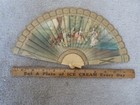 Antique Victorian Folding Hand Fan Painted Panels With Romantic Scene 6 x11 5 