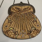 Vintage Beaded Evening Purse Art Deco Floral Embroidery Metal Frame Chain Bag