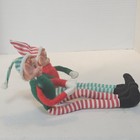 2 Vintage Christmas Pixie Elf Rubber Face  Red Green Shelf Sitters Ornament 9 