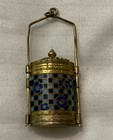 Antique vintage Brass   Enamel Sewing Needle Case  Pendant Mid Century China