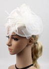 Z x Sinamay Pillbox Hats For Women Feather Flower Sinamay - White Fascinator