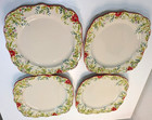 4 Pioneer Woman Holiday Cheer 10 75  Dinner Plates Red Rimmed Poinsetta Euc