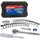 Workpro 39pcs Drive Socket Set 1 4  3 8  Socket Wrench Set Metric Sae With Case