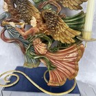 Vtg 3 Angel Candelabra Trumpeting Christmas Taper Candle Holder Metal Resin Set