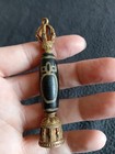 Tibetan Agate Pre 1800s Dzi Bead Handcarved God Of Wealth Meditation Bell
