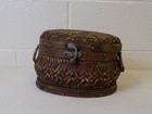 Antique Victorian Woven Sewing Basket Oval Storage Box Brass Hardware
