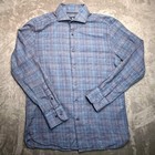 Luchiano Visconti Button Down Shirt Mens S Blue Organic Cotton Textured Plaid