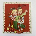 Vintage Mid Century Christmas Greeting Card Cute Kids Angels Rocking House