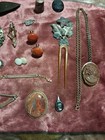 Antique Estate Jewelry Lot Cameos Hair Fork Gold Filled Bracelet Cloisonn  