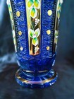 Czech Bohemia Crystal Glass - Cut Blue Crystal Vase 26cm Decorated Gold And Enam
