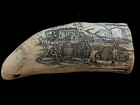 Very Nice Detailed Scrimshaw Sperm Whale Tooth Resin Replica  wearing    Co  7  