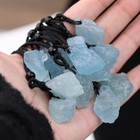 Raw Aquamarine Blue Crystal Pendant Healing Reiki Amulet Women Men Necklace Gift