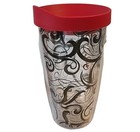 Black Floral Swirl Tervis Tumbler With Red Lid Cup 16 Oz
