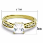 Womens 6x6mm Clear Princess Cut Cz Center Gold Ip Stainless Steel Wedding Ring