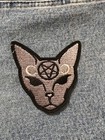      Pagan Goth Spinx Cat Embroidered Patch Black Pentagram Gothic Moon