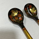 Vtg Set Of 2  Russian Hand Painted Wooden Lacquered Spoons 16 Inch One Slotted
