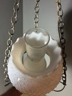 Vintage 60s White Hobnail Milk Glass Hanging Lamp With Hurricane Style Chimney