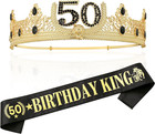 Gold Crown And Sash For 50th Birthday King  Metal Birthday Party Decoration F   