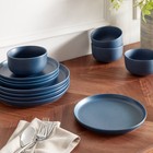 12pc Stoneware Tilley Dinnerware Set Blue - Threshold  Solid Dish Set Microwave