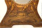 Antique Flemish Art Co  Art Nouveau Wood Mirror Handmade Pyrography Signed 11 5 