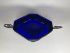 Antique German Nickel Silver Centerpiece W  Cobalt Glass Liner Art Nouveau Deco