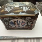 Decorative Tin Trinket Box  Romantic Couple Floral  Lidded Brown blue