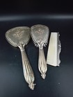 Vintage International Silver Vanity Set 3 Pc Mirror Brush Comb Floral Rose   