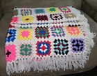 Boho Crochet Throw Blanket Vintage Granny Square Afghan Cottagecore Multicolor