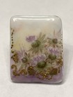 Beautiful Rectangle Flower floral W gold Gilt Porcelain Button - 1-1 8   h9 