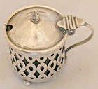 Green Glass   Sterling Silver Mustard Pot Or Jam Jar Art Deco No Mono
